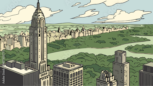 Iconic view from Top of the Rock with Central Park – New York, USA
