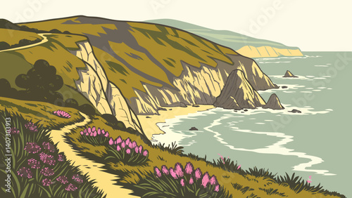 Coastal cliffs and wildflowers at Point Reyes – California, USA
