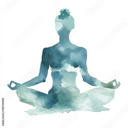 Serene Watercolor Silhouette of Woman in Lotus Yoga Pose
