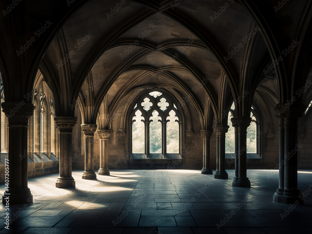 Monastery cloisters with peaceful arches and rhythmic shadows invite long contemplation