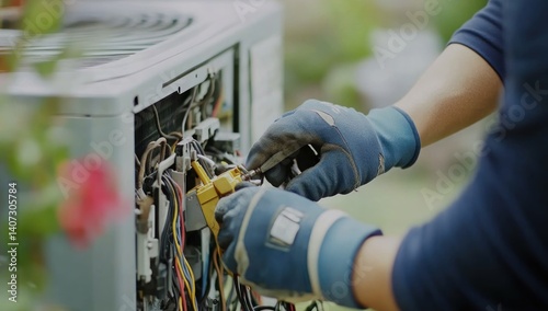 AC Repair Technician Working on an Air Conditioning Unit