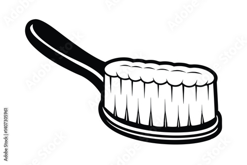 Black And White Illustration Of A Body Brush With Handle For Exfoliation And Skincare Minimalist Design