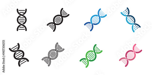 Collection of DNA Double Helix Icon in Varied Patterns and Colors for Genetics