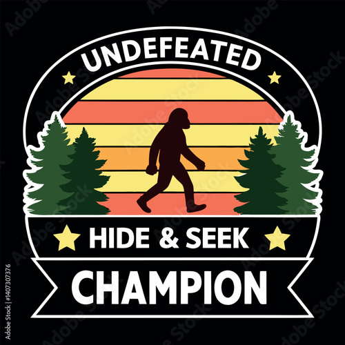 Undefeated Hide and Seek Champion Bigfoot Retro Sunset T-Shirt Funny Tee