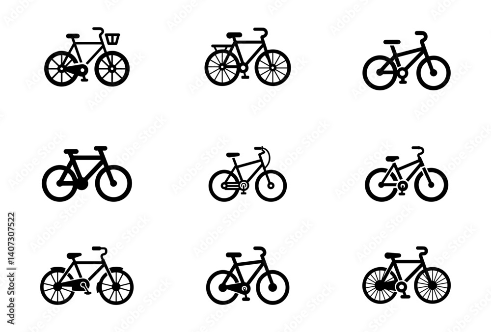 Obraz premium Bicycle Silhouette Icon Set - Classic City Bicycle 
