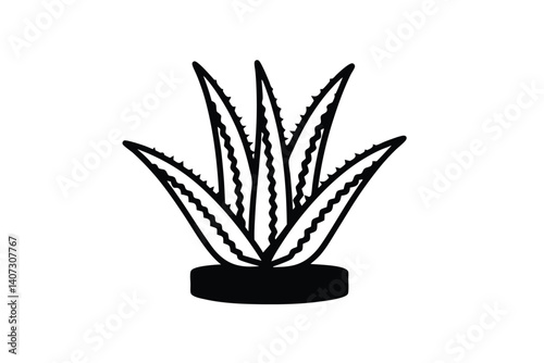 Simple Black And White Aloe Vera Plant In Pot Vector Illustration For Home Decor Or Natural Remedies