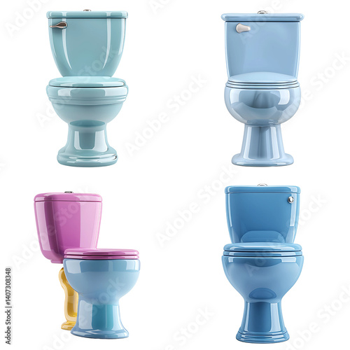 Colorful Toilet: A collection of clean and sleek toilets, showcasing a range of vibrant colors, set against a neutral backdrop. These lavatories, blending functionality with aesthetic appeal.