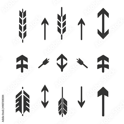 Arrows and Symbols: A collection of minimalist arrow icons and abstract graphic design elements arranged on a simple background, ideal for conveying direction, movement, and concepts.