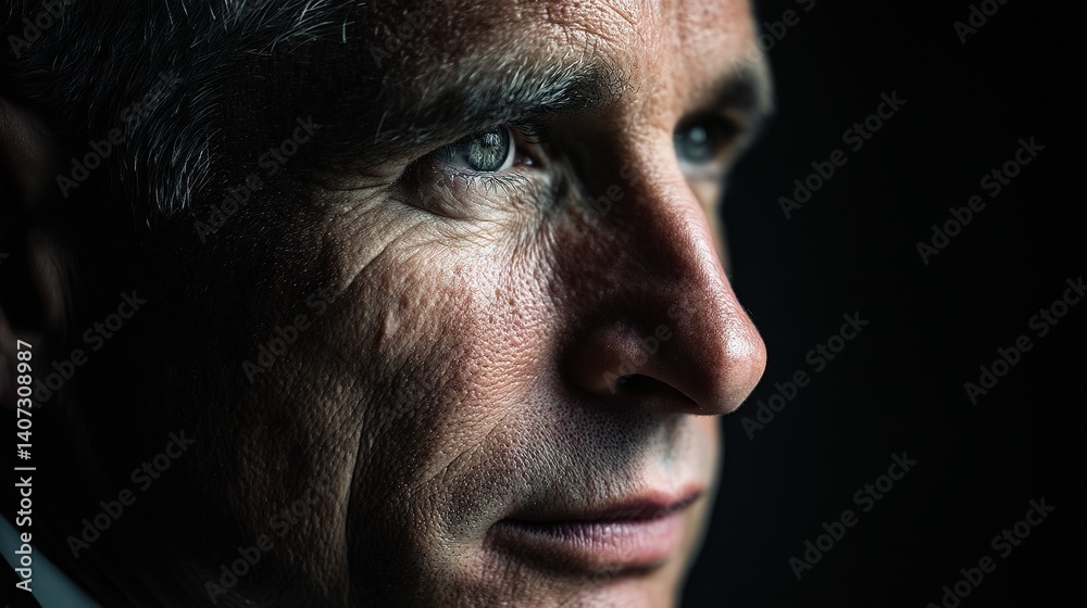 Obraz premium Serious Mature Business Coach in Intense Close-Up Profile View