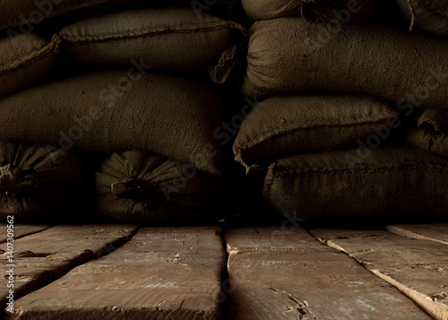 Obraz na płótnie Indoor Wood Floor And Hessian Sack Stage w salonie