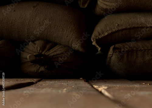 Obraz na płótnie Indoor Wood Floor And Hessian Sack Stage w salonie
