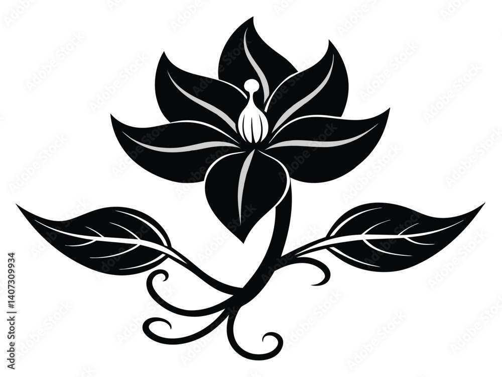 Obraz premium Vector black and white floral design element with leaf pattern is a nature illustration, a silhouette icon for decoration