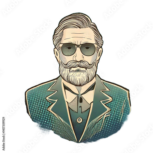 Old vintage man with glasses illustration art design 