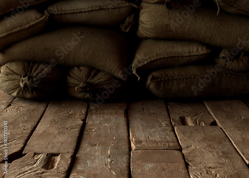 Obraz na płótnie Indoor Wood Floor And Hessian Sack Stage w salonie