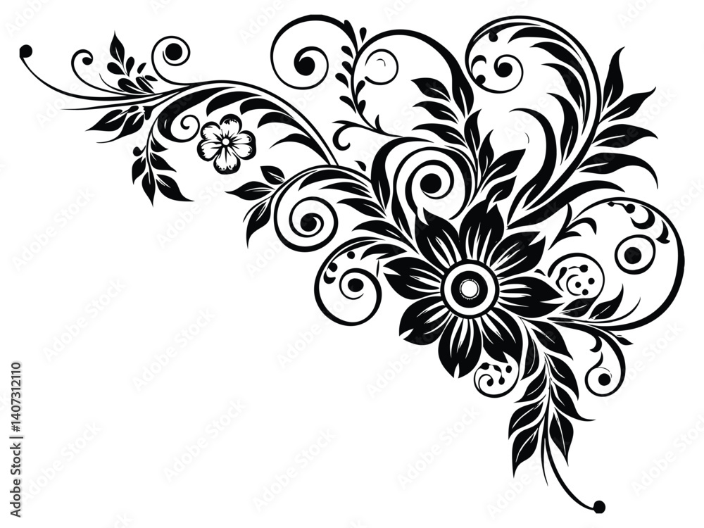 Abstract floral design with ornate vector elements like swirls and leaves creates a decorative pattern Abstract floral design with ornate vector elements like swirls and leaves creates a decorative pattern