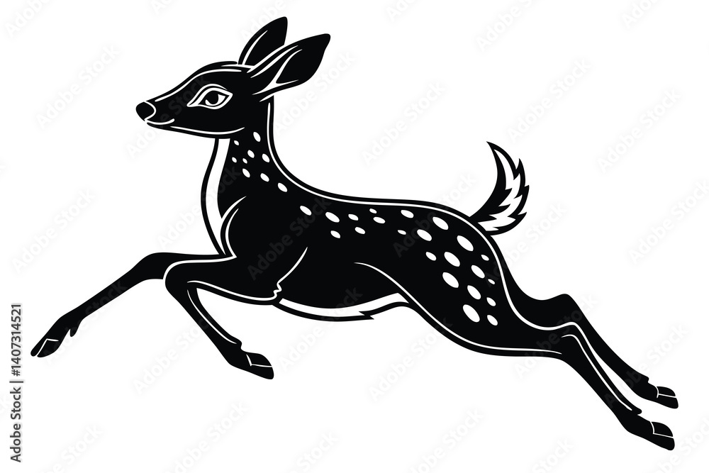 Fototapeta premium A black deer silhouette vector illustration shows an isolated wild mammal with antlers, a drawing often used in nature or Christmas art