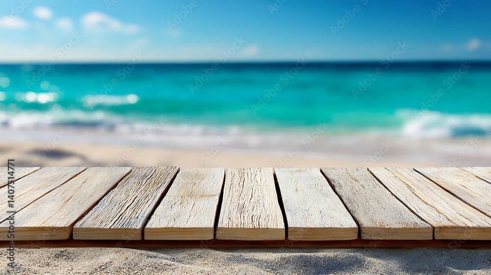 南国の海と木製デッキが広がる夏の風景 南国の海と木製デッキが広がる夏の風景