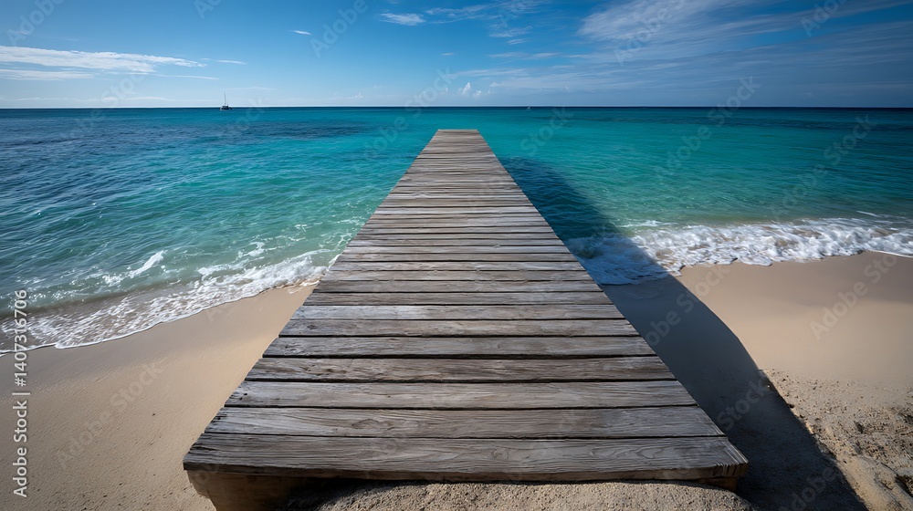 Obraz premium エメラルドグリーンの海に続く桟橋と南国の風景