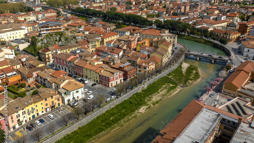 Obraz na płótnie Aerial view of Sora. It is a town Lazio, Italy, in the province of Frosinone. It is built in a plain on the banks of the Liri river. w salonie