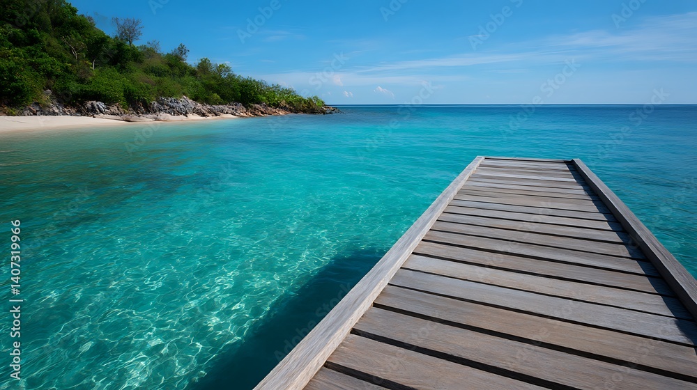 Naklejka premium 南国リゾートの桟橋と透明な海