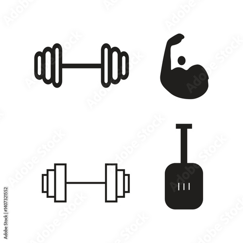 Fitness Icons Collection - Dumbbells, Flexed Arm, and Punching Bag Vector Set"