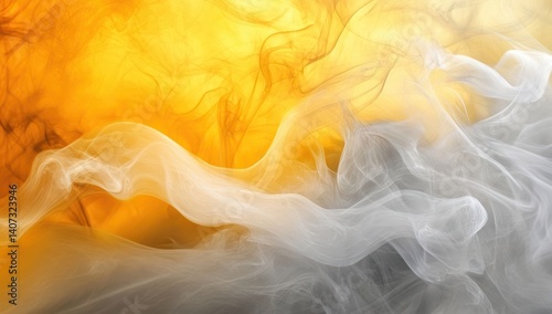 Abstract cloud of white and yellow smoke or vapor against a dark background.