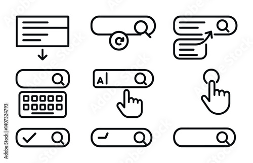 outline vector icons of parental control settings: time limit, blocked content, child profile, activity report, safe search, app control, PIN lock, bedtime mode. No text. The icons should be clean.