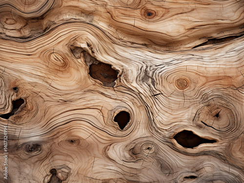 Pecky cypress wood displaying natural cavities and fungal patterns with unique organic character photo