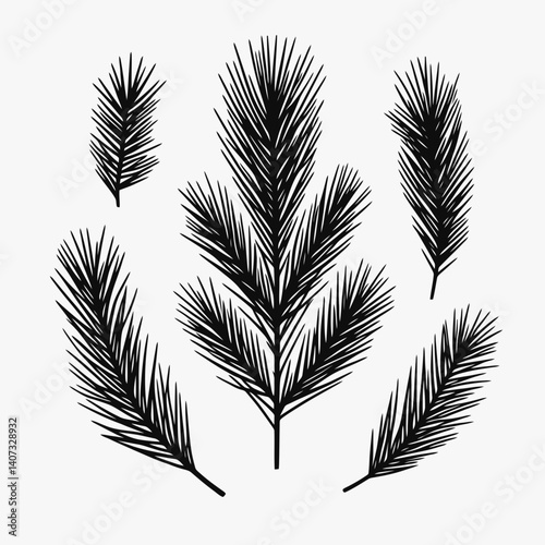 Pine Needle Silhouettes in black on a white background
