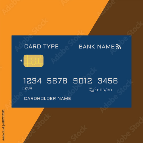 A flat, graphic illustration of a modern credit card.