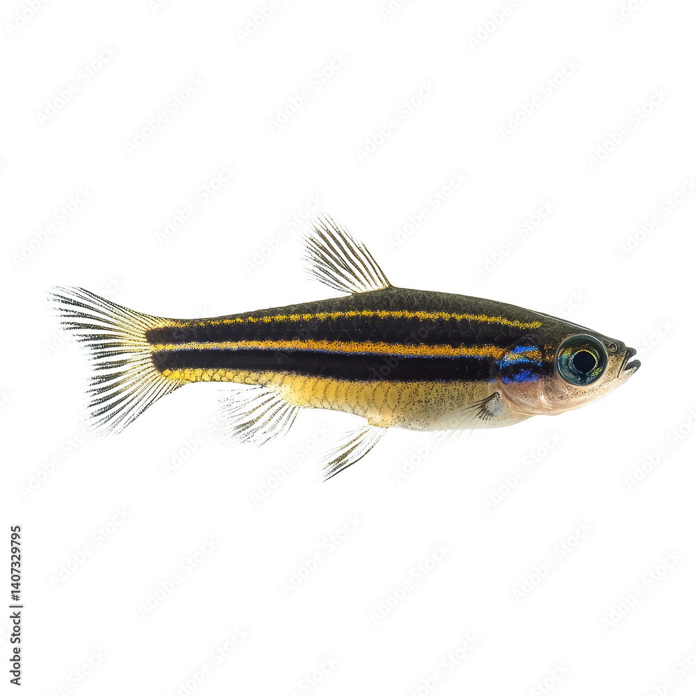 Zebra danio fish swimming gracefully on a transparent background showcasing its striped pattern and vibrant colors, zebra danio fish, isolated transparent background Zebra danio fish swimming gracefully on a transparent background showcasing its striped pattern and vibrant colors, zebra danio fish, isolated transparent background