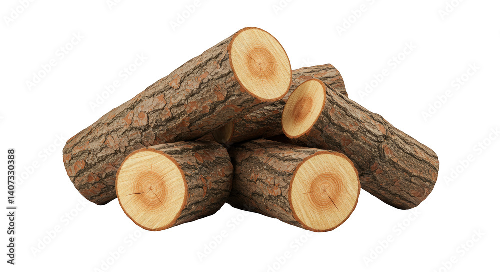 Obraz premium Cut Logs and Firewood Stacked on a Black Background for Woodworking and Log Cabin Building, Illustrating Natural Materials and Rustic Decor