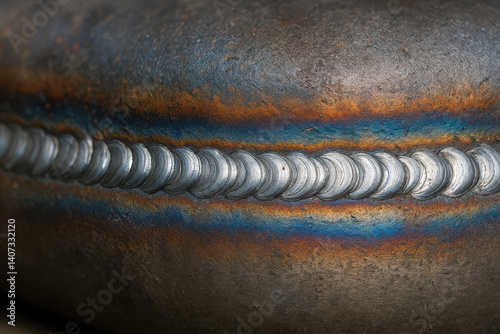 Macro Shot of Clean Metal Welding Bead with Colorful Heat Marks