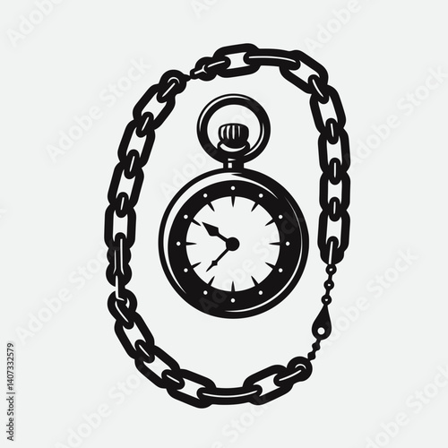 Pocket Watch Chain Silhouettes in black on a white background