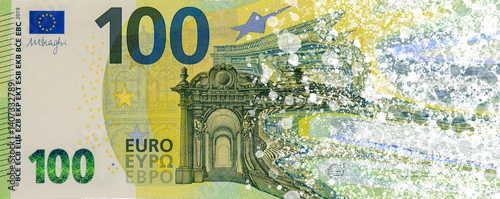 Obraz na płótnie 100 euro banknote breaking into pieces, inflation and recession concept w salonie
