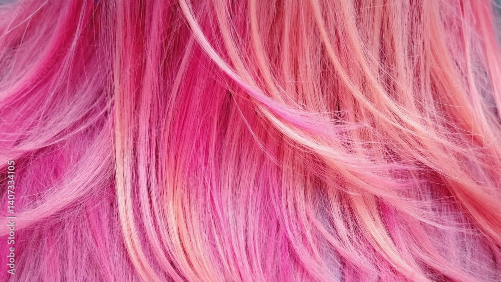 Obraz premium Vibrant pink hair with a textured and braided style, showcasing creative expression and trendiness in hairstyling.