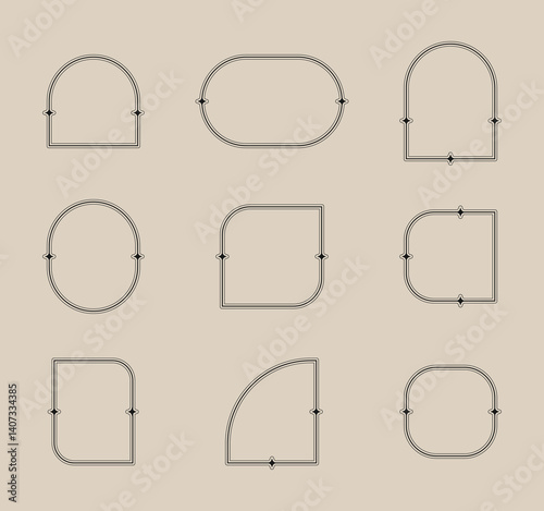 Modern aesthetic line elements, trendy linear frames with stars.