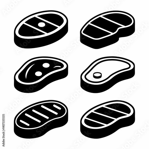 Black and White Steak Vector Icons Set.