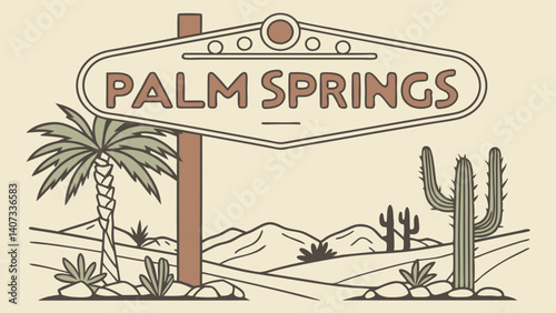 Vintage-style Palm Springs sign with desert backdrop – California
