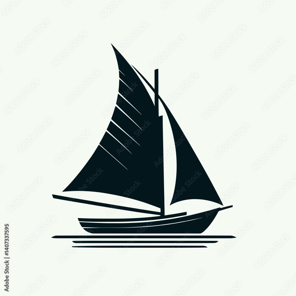 Fototapeta premium Sailboat Sail Fold Silhouettes in black on a white background
