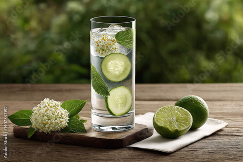 Refreshing Summer Drink with Lime and Cucumber  photo
