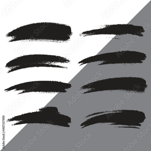 A set of nine black paint brush strokes, ideal for graphic design, web design, print design, or any project requiring textural elements.