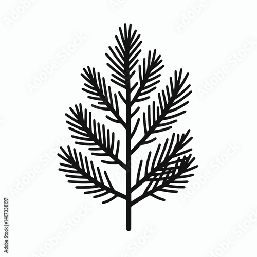 Pine Tree Branch Silhouettes in black on a white background