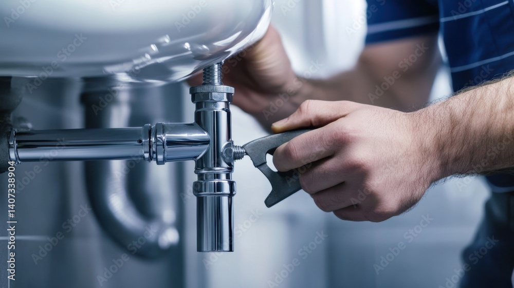 Plumbing technician fixing leaky faucet in bathroom. Featuring plumbing work and attention to detail Plumbing technician fixing leaky faucet in bathroom. Featuring plumbing work and attention to detail
