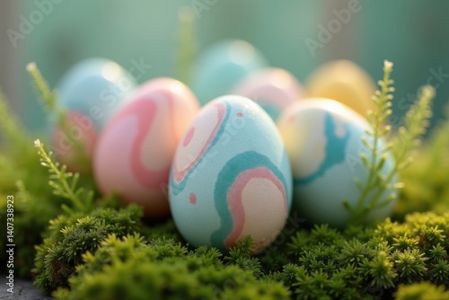 Wallpaper Mural Pastel-swirled eggs in mossy setting. Torontodigital.ca