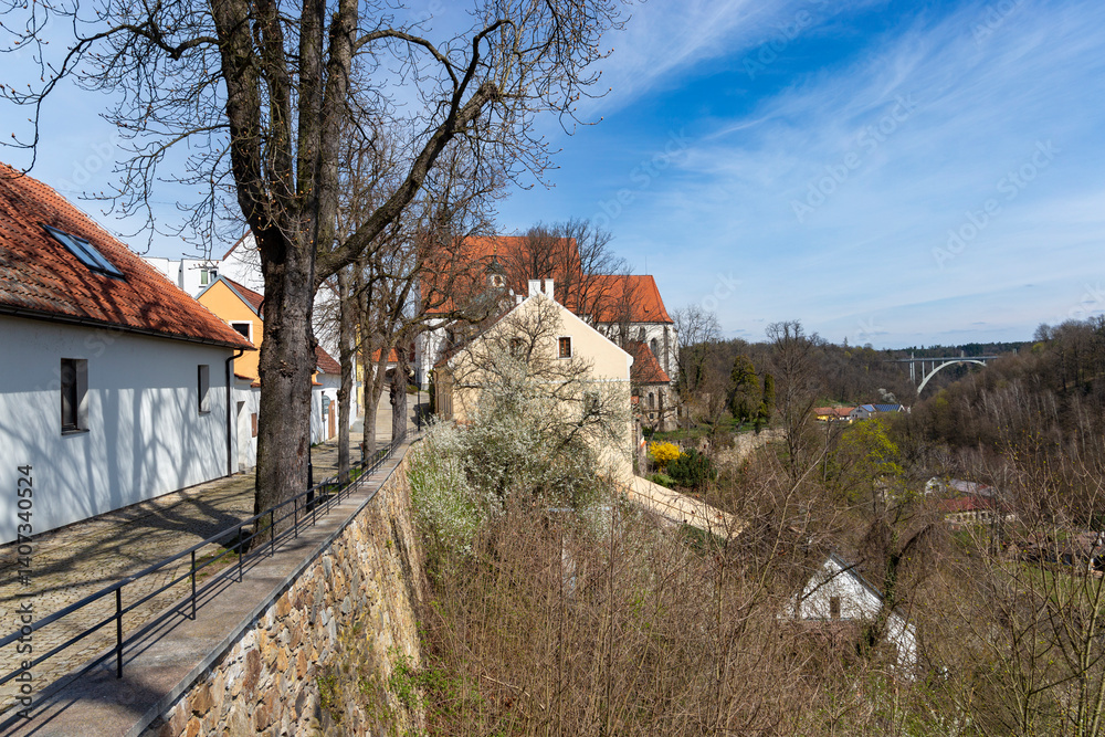 Small town of Bechyne in South Bohemia. Warm April day.
