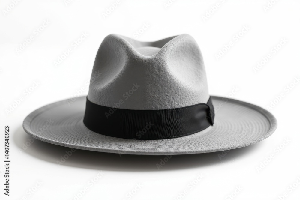 Stylish grey fedora hat with black ribbon detail Stylish grey fedora hat with black ribbon detail
