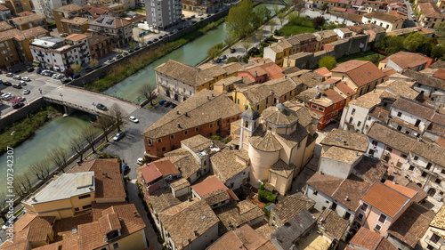Obraz na płótnie Aerial view of Sora. It is a town Lazio, Italy, in the province of Frosinone. It is built in a plain on the banks of the Liri river. w salonie