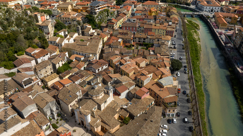 Obraz na płótnie Aerial view of Sora. It is a town Lazio, Italy, in the province of Frosinone. It is built in a plain on the banks of the Liri river. w salonie