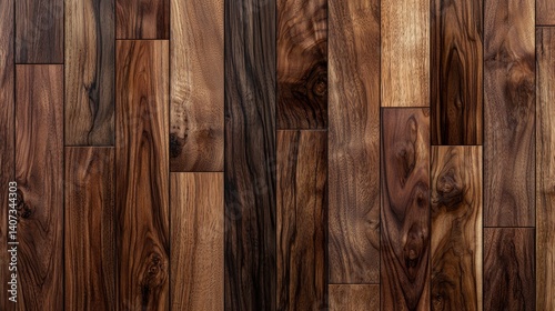 Dark wood flooring detail, interior design, rich tones, background photo